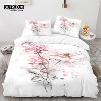 Pink Floral Duvet Cover Fresh Garden Style Flowers Print Bedding Set Microfiber Luxury Comforter Cover Full For Kids Girls Decor (135x200cm) white