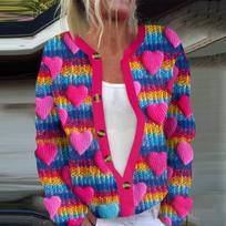 Women's Fashion Long Sleeve Valentine's Day Printed Jacket Cardigan Valentine's Day Sweater XXL red