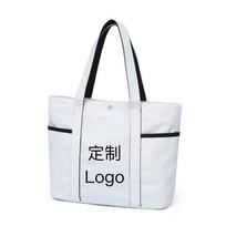 Large capacity tote bag lululemon Outdoor sports yoga beach bag, new solid-color canvas bag Average Size white