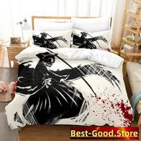 Fashion Anime 3D The Bleach Bedding Set Printed Bed Set With Pillowcase Bed Duvet Cover Soft Queen King Size Bedclothes Home EU Single(135*200cm)3pcs black