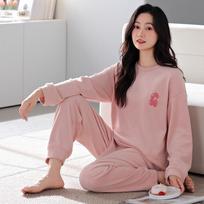 Island Fleece Pajamas Women'S Autumn And Winter Fleece Thin Fleece Long-Sleeved Warm Spring And Autumn Coral Fleece Loungewear M gray
