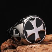 European-American Punk Hip Hop Drip Glaze Cross Titanium Steel Men's Ring Size 13 black