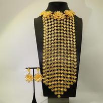 Luxury Sparkling Big Flower Ladies Banquet Long Necklace Bracelet Earrings Set brown