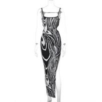 New Women'S Clothing Autumn New Printing Sexy Backless Hollow Split Suspender Dress M black