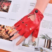 Five Finger Pu Leather Gloves Ladies Driving Show Pole Dance Mittens Gloves red