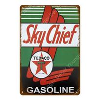 Vintažiniai Texaco variklio alyvos ženklai Sky Chief Castrol BP Metalo plakatas Sienos meno tapyba Plokštelė Garažas Dujos Degalinės Dekoras YJ 20x30cm（7.8x11.8inch） red