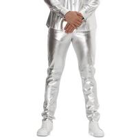 Mens Slim Fit Solid Color Pu Leather Casual Long Pants Biker Fashion Menswear 4XL white