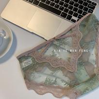 Peach Seamless Sexy Lace Mesh Women's Thong with Pure Cotton Crotch One Size [Approx. 40-60 kg]