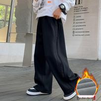 Boys' Fleece-Lined Wide-Leg Pants for Autumn/Winter - 2025 New Style Sportswear for Older Kids 160 gray