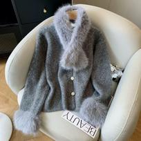 3001-Spring Chic French-Style Loose Cardigan Jacket - Korean Edition, Dark Gray Large gray