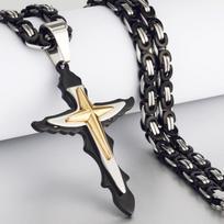 Religingi Vyrai Nerūdijančio plieno Nukryžiuotas kryžiaus pakabukas karoliai Sunkūs Bizantijos grandinės karoliai Jėzaus Kristaus Šventieji papuošalai Dovanos 60cm