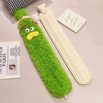 Cartoon Big-Eyed Ugly-Cute Warm Bed Water-Filled Hot Water Bottle, Large Long Strip Water-Filled Hot Water Bottle, Ugly-Cute Plush Cover Hot Water 75ML green