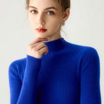 100% Pure Cashmere Striped Women's Sweater, Autumn/Winter Slim Fit, Half-High Neck Knitted Base Layer, Versatile Style XL brown