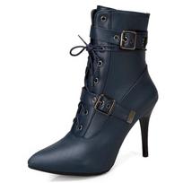 Fashion Ankle Boots For Women Hot 2024 Sexy Women's Ankle Boots Autumn Winter Buckle High Heel Lace Up Short Shoes Large Size 39 black