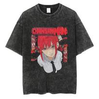 Anime Chainsaw Man Washed Oversized T-Shirt Streetwar Men Cotton Clothing T-shirt Harajuku Y2k Cotton Streetwear High Quality Female Male Clothing XL red