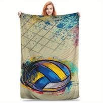 Volleyball-themed pattern Flannel printed blanket suitable for all seasons suitable for living room office sofa and travel 75x90cm beige