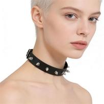 Unisex Europos Punk Juodo Odos Chokeris su Metaline Grandinele ir Užrakto Pakabuku.