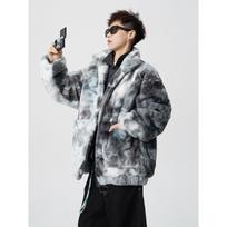 Men's Winter Tie-Dye Lambswool Jacket - 2025 Trendy Loose Fit, Thickened with Velvet, Plus Size Available L gray