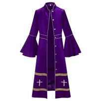 Medieval Robe With Cross Embroidery And Gold Trim Vintage Knee-length Coat Church Godfather Priest Costume Halloween Costume XL blue