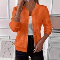 Women Cable Knit Zip Up Bomber Jacket Stand Collar Long Sleeve Lightweight Casual Short Coat XXL orange