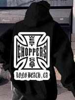 Casual Fleece hoodie with  CHOPPERS  Graphic Print - Black S white