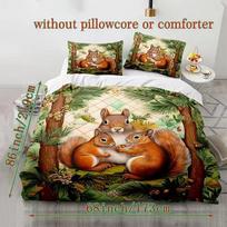 Squirrel Duvet Cover Duvet Cover With Squirrel Pattern Suitable For Children Kids And Adults Soft Comfortable And Breathable EU Single(135*200cm)3pcs beige