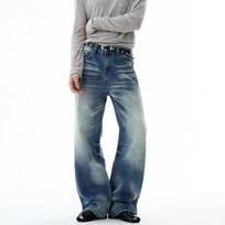 American retro washed cat whisker micro-horn jeans men and women new casual niche couple vibe pants tide XXXL gray