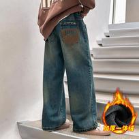 Fleece Lined Warm Blue Casual Denim Pants For Big Boys 150cm black
