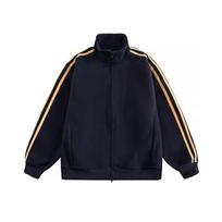 Custom Logo Streetwear Striped Patchwork Stand Collar Jacket - Sporty Workwear Long Sleeve, Made to Order Large (L) black