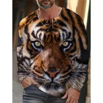 Tigro Grafika Vyriški Ilgomis Rankovėmis Marškinėliai Vyrams Drabužiai Laisvalaikio Viršus Marškinėliai Mada Gyvūnas 3D Pilnas Spausdinimas Streetwear XL black