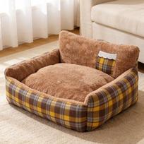 Keturių sezonų languota sofa-lova katėms ir šunims - Šilta, Nuimama, Plaunama, Vidutinio/Mažo dydžio S (50*38*15cm) brown