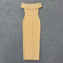 Cross-Border Women's Sexy One-Shoulder Bandage Evening Dress M gray