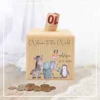 Personalizuota piniginė gyvūnas su vardu Vaikams piniginės Monetų rinkimo dėžutė Medinė pinigų dėžutė Vaikų gimtadienio krikštynų dovanų dėžutė beige