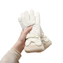 Women's Cute Bow Plush Winter Gloves, Warm Fleece Lined, Touchscreen Gloves for Cold Weather L white