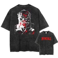 Anime Invincible Skalbti Marškinėliai Vyrams Vintage Skalbimo Marškinėlis Harajuku Dydžio Padidinimo Medvilninis T-shirt Medvilninis Mados Gatvės Apranga Viršus L gray
