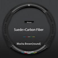 Car Suede Carbon Fiber Leather Steering Wheel Cover For Nissan X-trail 2017-2021 Qashqai Rogue Sport Rogue 2016-2021 Versa Car