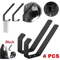 4x Motorcycle Helmet Holder Hook Jacket Coat Hanger Wall Mount Rack Black Steel black