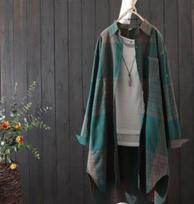 Plaid shirt jacket women's 1116 spring and autumn butt cotton and linen top high-end retro loose shirt medium and long XXXL brown