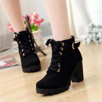 Autumn and Winter High-heeled Thick-heeled Casual Women's Boots Muffin Thick-soled Short Boots Round-toe Boots 37 white