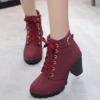Autumn and Winter High-heeled Thick-heeled Casual Women's Boots Muffin Thick-soled Short Boots Round-toe Boots 37 gray