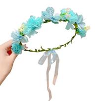 Girls Floral Hair Band Soft Fabric Flowers Headpiece Floral Hair Wreath For Kids Birthday Party Wedding Photo Prop white