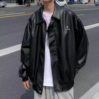 Cross-Border Korean Style High-End Leather Motorcycle Jacket Suit for Men - Trendy Spring/Autumn Streetwear XXXL gray