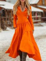 2026 Spring Denim Slim Fit Long Sleeve Casual Patchwork Dress for Europe and America L orange