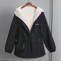 Autumn and Winter Velvet Jacket Women's Parker Korean Loose Hooded Thick Warm Windbreaker Female Short Casual Outerwear XXL white