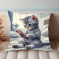French Style Cat Print Fleece Throw Pillowcase 100% Polyester Zipper Closure Machine Washable For Living Room Bedroom Decor Peach skin 18*18(CM)-1Pcs