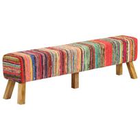 Multi Colored 160 cm Seating Bench Chindi Fabric and Solid Mango Wood