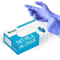 Romsons Mėlyni Nitrilo Medicininiai Tyrimų Miltuoti Pirštinės, Didelės (100 vnt / dėžė) blue
