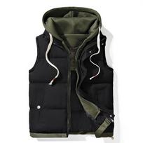 Men's Autumn and Winter Sleeveless Hooded Vests Jacket Thermal Casual Soft Top 3XL black