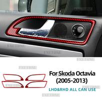 Soft Carbon Fiber Sticker For Skoda Octavia 2005 2006 2007 2008 2009 2010 2011 2012 2013 1z3 1z5 A5 Car Inner Door Handle Trim Red Carbon gray