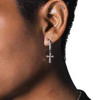 Men's Cross Earrings with Diamonds Round Couple Stud Earrings Hip Hop Trendy Men's and Women's Earrings black
